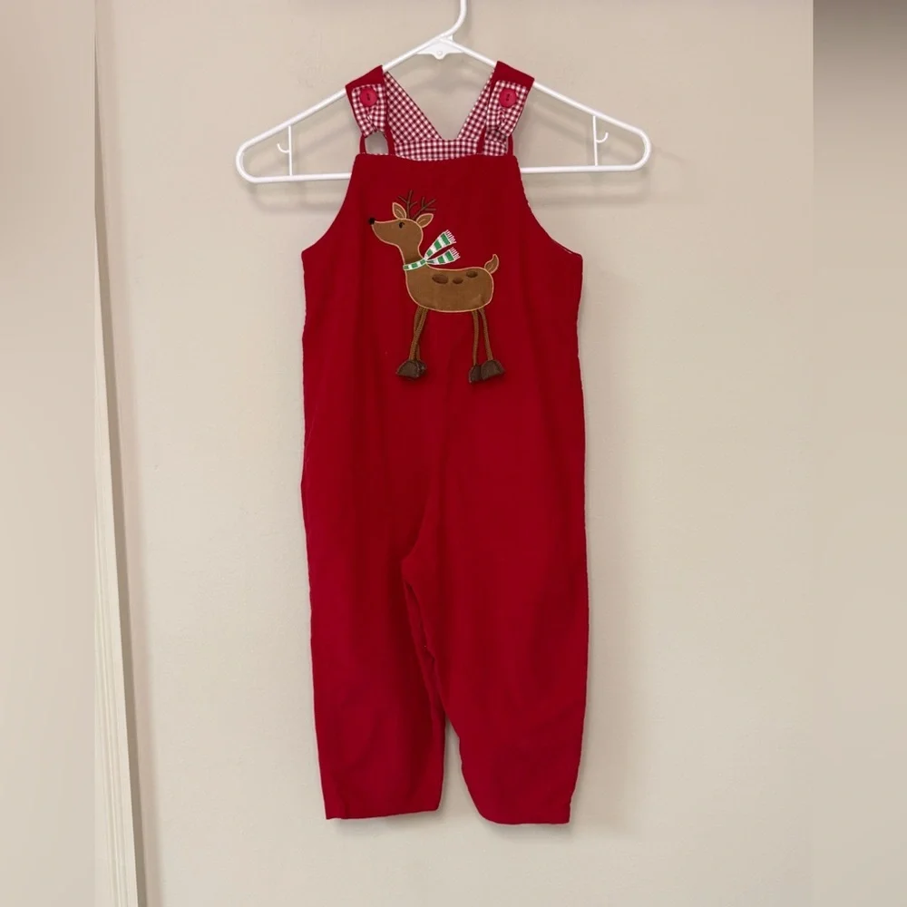 Mulberry St: Boys Red Holiday Reindeer Jon Jon / Overall, Size 4T